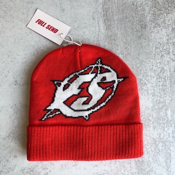 Full Send Mens Beanie Star Logo Knit Red White One Size - Picture 2 of 10